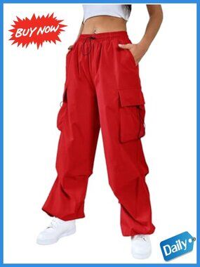SHENHE Women's Baggy Loose Cargo Pants Drawstring Joggers Long Trousers